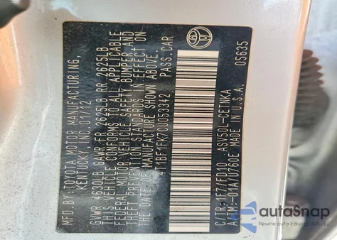 2012 Toyota Camry Base из США, поврежденный, VIN 4T1BF1FK7CU053342